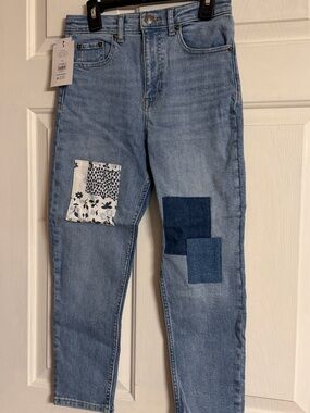 Girl’s Free Assembly Blue Patchwork Jeans High Rise Tapers Size 10